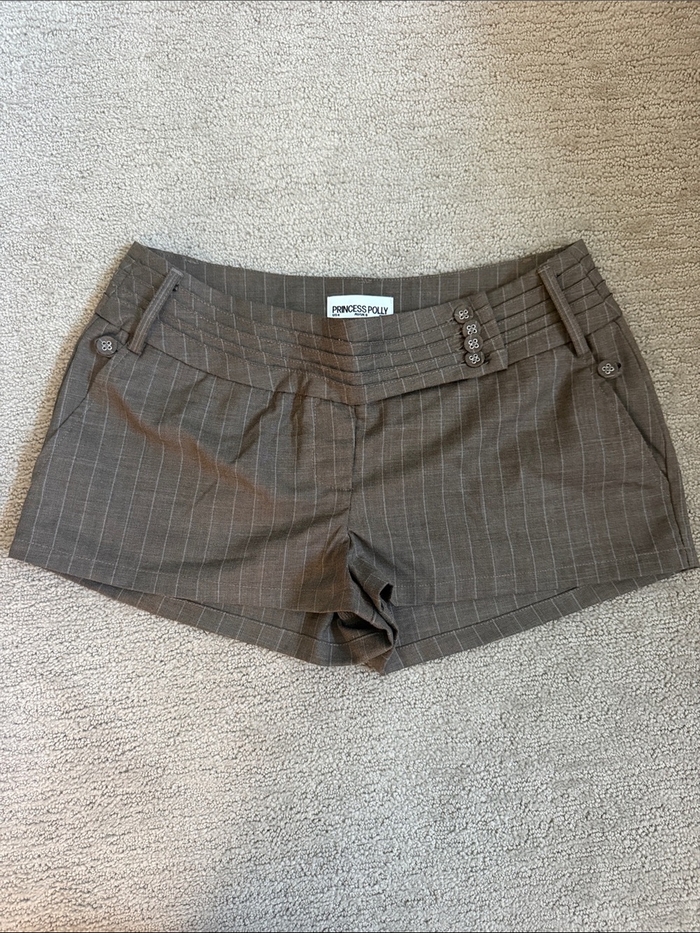 Princess Polly Gray Pinstriped High Waist Tailored Shorts